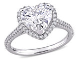 3.00 Carat (ctw) Synthetic Moissanite Heart Engagement Ring in 14k White Gold with Diamonds 1/4 carat (ctw)